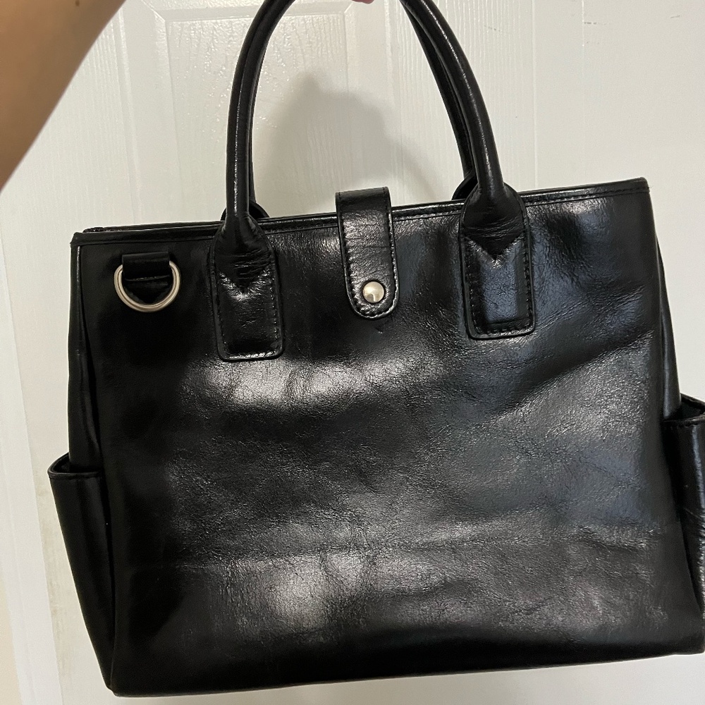 Black Leather Shoulder Bag, 3 Partitions